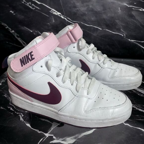 Nike Court Borough Mid 2 (GS) Shoe Size 5Y White/Dark Beetroot Style CD7782-104 - Picture 1 of 8